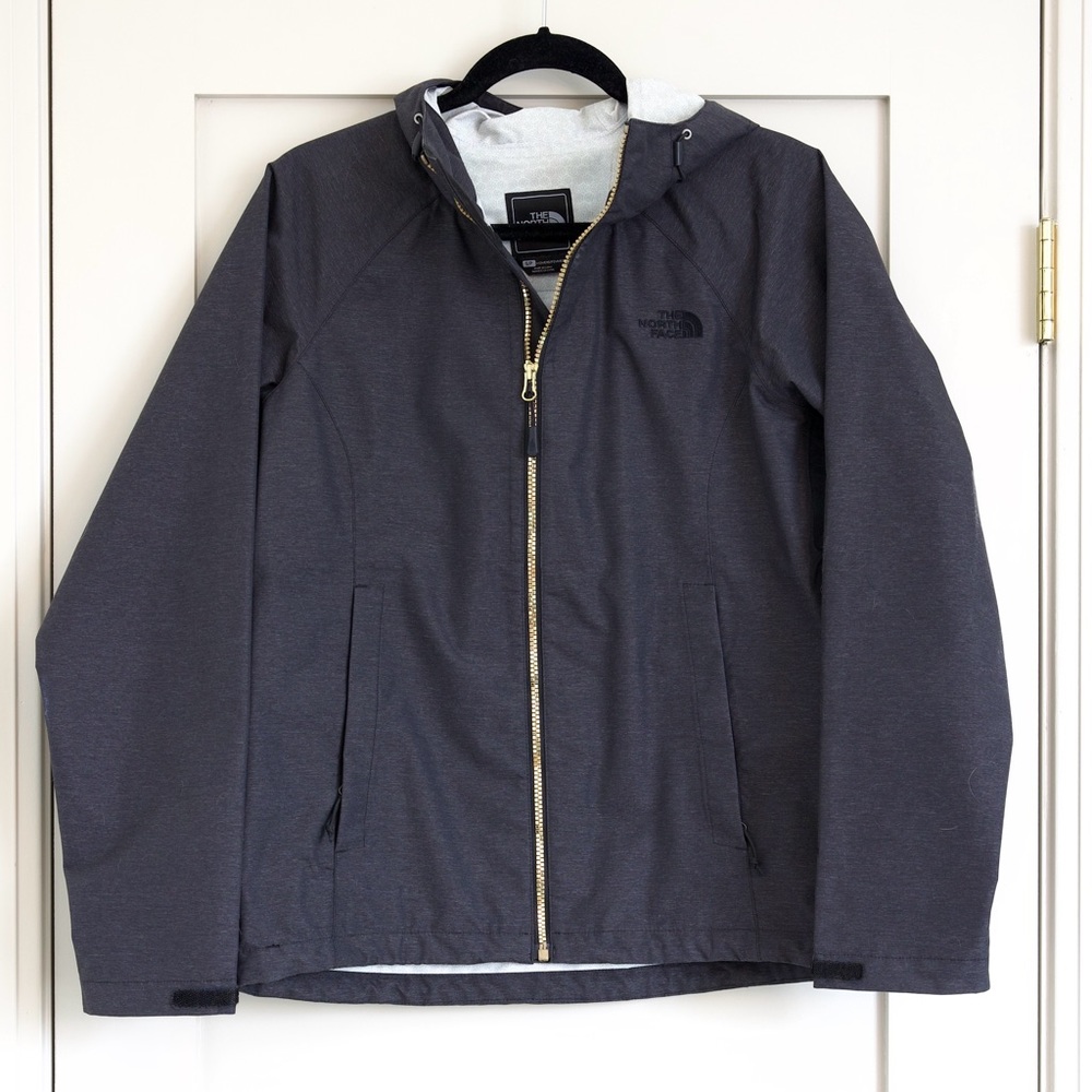The North Face Dryvent Grey Rain Jacket Gold Accent